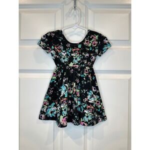 Rags Kids Girls Dress‎ Size 12-18 Months Black Floral Short Sleeve A Line